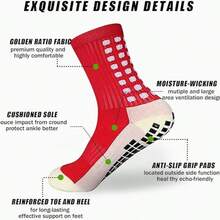 Men's Soccer Socks - Non Skid Anti Slip Socks For Football Basketball Hockey Rugby Sports 3 Pair Red - Đỏ - Xem 2