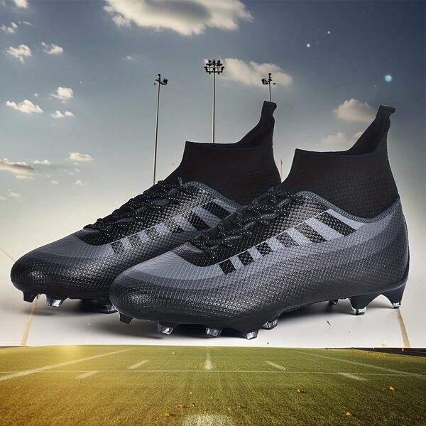 1 paire de chaussures de football/soccer hautes unisexes, style campus pour étudiants, compétition d'équipe extérieure, chaussures de sport professionnelles, grande taille, antidérapantes, résistantes à l'usure, crampons AG pour pelouse naturelle et terrain meuble, lacets, cuir, chaussures de football/soccer légères, haute performance, design antidérapant, bottes de football professionnelles hautes