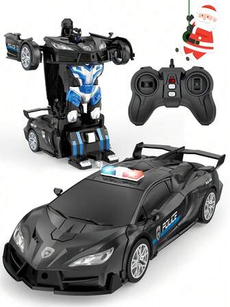 1pc Remote Control Transforming Robot Car Toy, One-Button Transformation Into Robot With Flashing Lights, 2.4Ghz RC Car Toy, 1:18 Scale Transforming Car, 360 Degree Rotation, Suitable For Boys/Girls Aged 3-12+ As Christmas, Halloween, Easter, Birthday Gift (Black)
