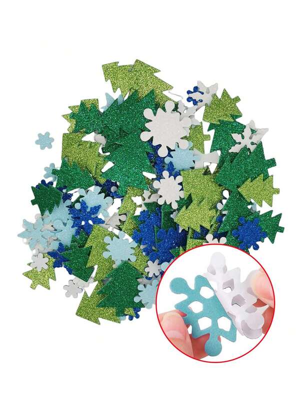 100pcs- Christmas Glitter Foam Stickers Snowflake & Christmas Tree Self-Adhesive Stickers Foam Decals With Snowflakes And Christmas Trees Winter Christmas DIY Crafts For Home Parties & Decorations