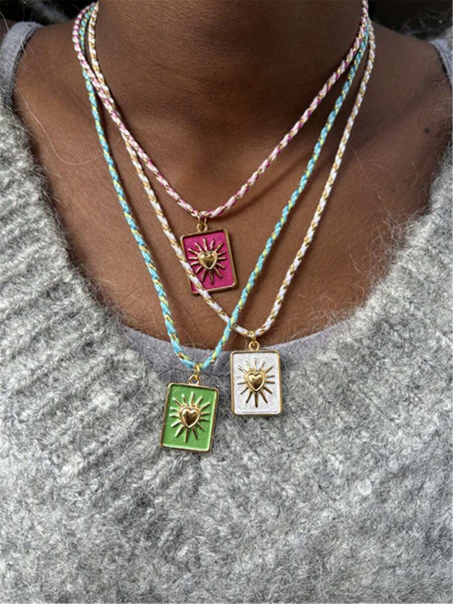 Collar con colgante de tarjeta de tarot geométrica colorida y minimalista con cordón trenzado para mujeres - collar de cartas del tarot - Ver 1