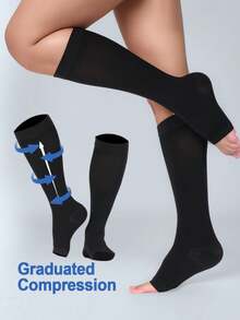 Unisex 25,30 MmHg High Compression Knee High Socks Open Toe Elastic Calf Shaping Sport Socks, Cozy Socks
