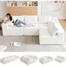 104" Modular Cloud Sectional Sofa, Plush Corduroy Boneless Couches, L-Shaped Sectional Deep Seat Sofas For Living Room, Bedroom, No Assembly Required, Light Black - 白色 - 查看 1