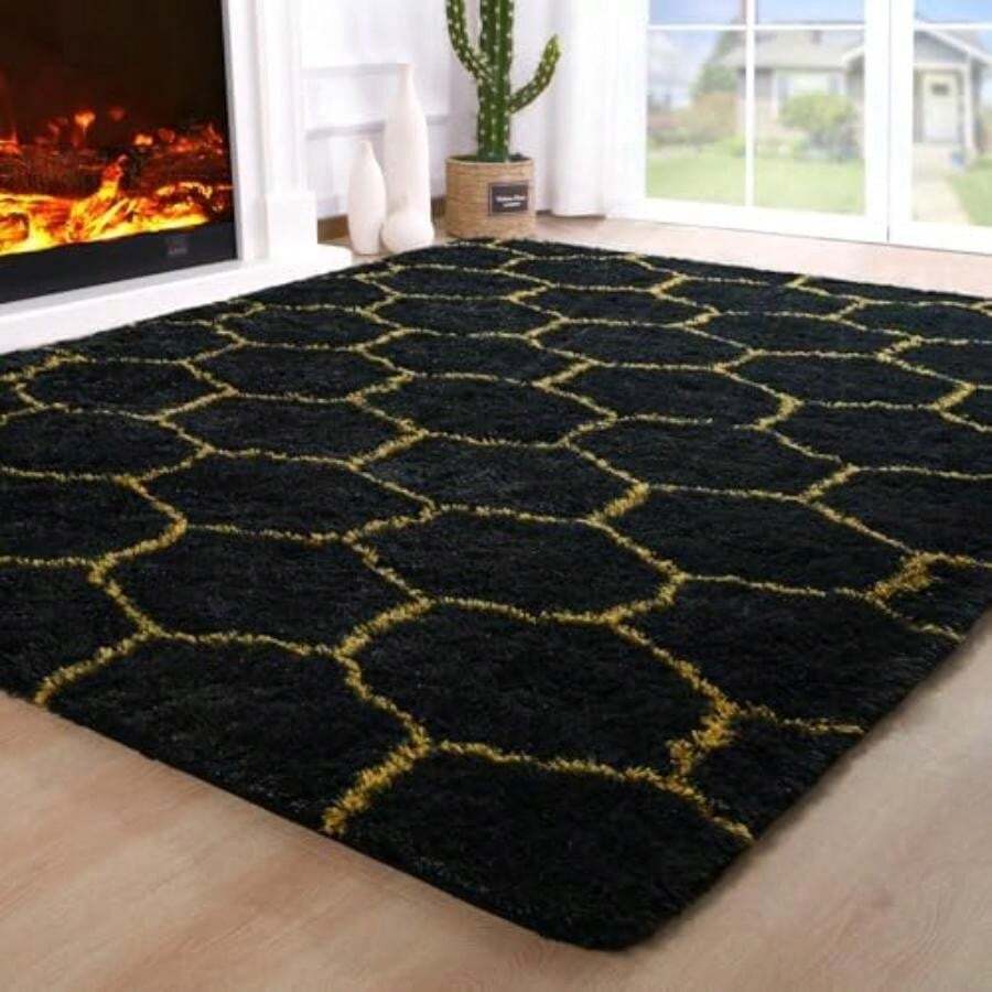 Noahas Ultra Soft 4.5cm Velvet Bedroom Rugs Kids Room Carpet Modern Shaggy Area Rugs Home Decor 2.6' X 5.3', Gray(9' x 6' (Rectangular) Negro Oro) - Tipo 4 - Ver 1