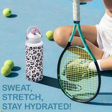 1 pieza Botella de agua de 600ml/20.29oz, 800ml/27.06oz, 1000ml/33.82oz con estampado de leopardo y lazo, botella de agua deportiva, vaso aislado de acero inoxidable de doble capa original, taza para viajes y actividades al aire libre, taza para fitness y deportes al aire libre, taza de fondo plano, taza para el coche, bebida para verano e invierno, regalo para fiestas - Multicolor - Ver 4