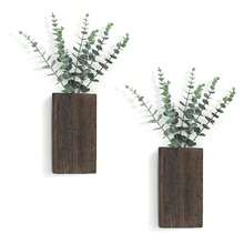 Dahey 2 Pack Wood Wall Planter Vase With Artificial Eucalyptus Farmhouse Wall Hanging Dr Pocket Planter For Indoor Fake Plants Greenery Flowers Living Room Bedroom Kitchen Home Dration, White - 多色389 - 查看 1