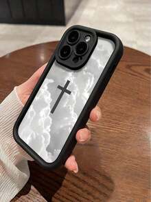 1pc Funda de Teléfono a Prueba de Golpes con Patrón Cruzado, Resistente a Huellas Dactilares, Protección Completa con Acabado de Sandblast Compatible con iPhone Funda decorativa para celular - Negro - View 3
