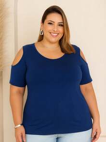 2 PIECE KIT PLUS SIZE OPEN SHOULDER BLOUSE IN VISCOLYCRA CASUAL CONTEMPORARY - MARINHO/PRETO - Xem 2