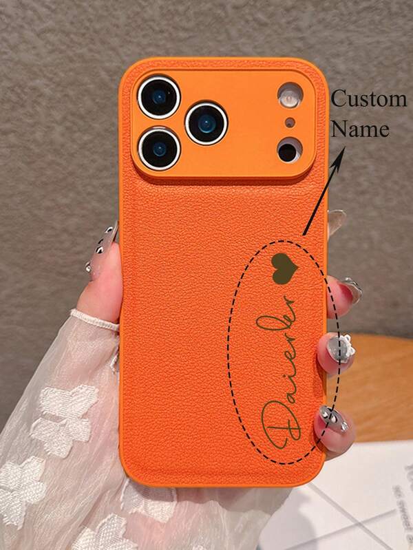 Personalized DIY Initials Name Faux Leather Phone Case Compatible With IPhone 17 16 15 14 13 12 11 Pro Max Plus 17 Pro Lens Shockproof Protection Back Cover