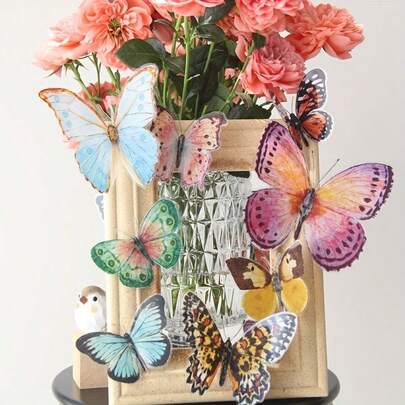 Butterfly Pattern Stickers - Waterproof 3D Colorful Butterfly PVC Stickers, DIY Decor, Watercolor Butterflies, Suitable For Party Decor, Home Decor, Applicable For Party, Wedding, Holiday, Valentine's Day, Christmas, Easter, Mother's Day, Birthday Room Decor, Wall Decor, Bedroom, Bathroom, Room Decor, Home Decor, Living Room Wallpaper, Wall Stickers, Kitchen Decor Bedroom Decor