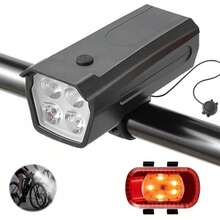 Luces para Bicicleta con 8 Modes, Luz Bicicleta Recargable USB con 120 Decibel Bicicleta Campana, IP65 Impermeable Luces Bicicleta, Luz LED Bicicleta para Ciclismo y Camping Senderismo etc - 1 - Ver 2