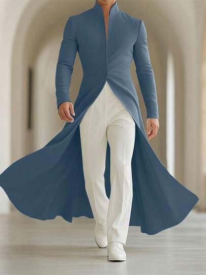 INCERUN Fashion Mens Stand Collar Long Sleeve High Low Shackets Blazer Cardigans Casual Party Long Coat