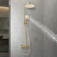 Miumaeov 20cm Goldenes Rundes Thermostatisches Duschset für Zuhause Hotels Schulen Wohnungen Schwimmbäder Fitnessstudios öffentliche Dienstorte und mehr - Gold - Übersicht 4