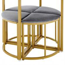 Esszimmertisch-Set mit vier Stühlen,Essgruppe mit MDF-Tischplatte und vergoldeten Eisenrahmen,Samtstuhl,Moderne Luxustische und-stühle,grau