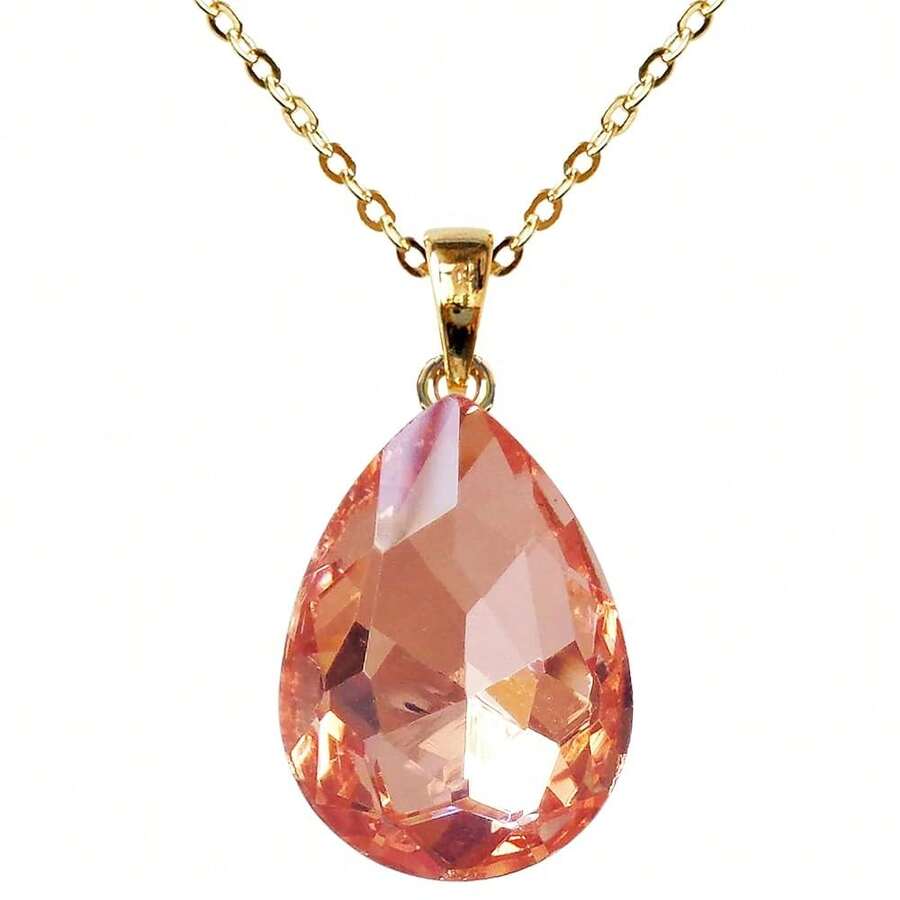 Navachi 18k Gold Plated Water Drop Pear-Shaped Pendant Necklace 16inch+2inch{Inchcolor_nameinch:InchOrangeinch} - Orange - View 1