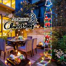ADORNO DE NAVIDAD SANTACLAUS EN ESCALERA CON LUZ LED DECORACION  NAVIDEÑA PARA COLGAR SANTA CLAUS EN ESCALADA CON LUZ LED - Blanco - Ver 6