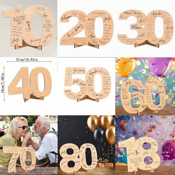 1 Set Libro de visitas de madera con número personalizado 18/30/40/50/60 para decoraciones de fiesta de cumpleaños - Regalo ideal para fiestas de cumpleaños 18/20/30/40/50/60, accesorios de cumpleaños personalizados, decoración de tarjeta de felicitación de madera para fiesta de adultos 30/40/50/60 mujer hombre