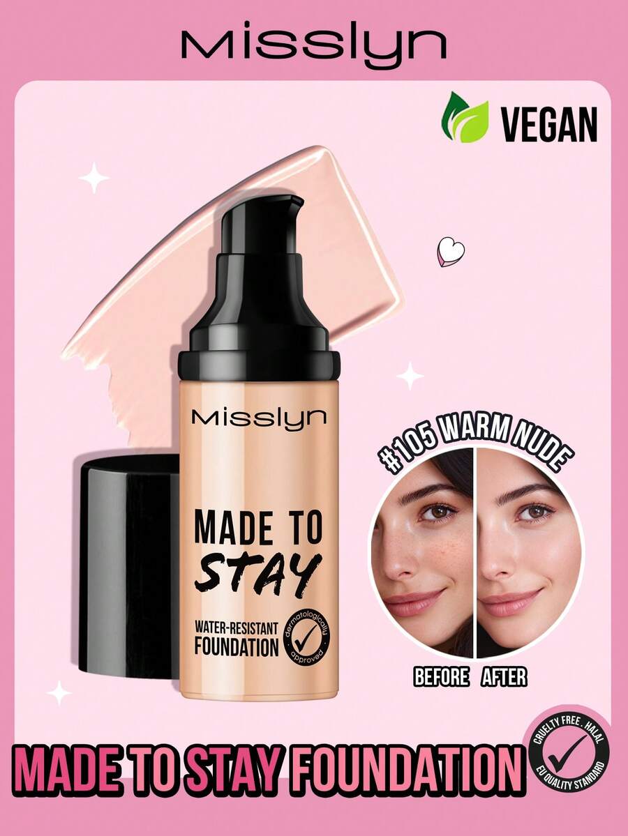 MISSLYN 1件裝 Made To Stay 防水底妝,高遮瑕乳霜底妝,長效抗暈染妝容,滋養奶油質地均勻膚色,適合日常穿搭、派對與 Y2K 風格,純素品牌美妝化妝品 - #105 - 查看 1