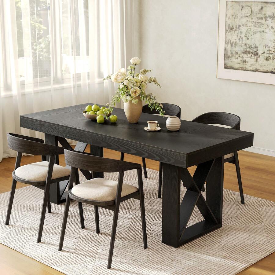 Tribesigns 63-Inch Rectangle Dining Table For 4-6 People, Farmhouse Thick Appearance Design, Rectangular Kitchen Dinner Table For Home, Black - màu đen - Xem 1