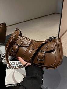 Bolso de hombro versátil y casual de unicolor con estilo retro - Café - Ver 4