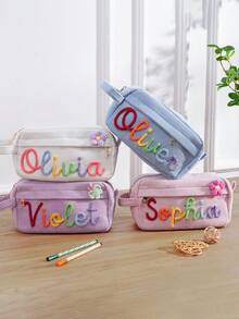 Personalisierter Kinderrucksack mit Namen, bestickter Kleinkind-Büchertasche, Schulrucksack für Kinder, süßes Geschenk zur Einschulung für Kinderrucksäcke, handgefertigte Rucksäcke, personalisierte Buchstaben-Rucksäcke, handbestickte Erinnerungsrucksäcke, Rucksack-Reisetaschen, Geschenke für Freundinnen, Geschenke für Mütter, Braut-/Brautjungfern-Party-Geschenke - Federmäppchen - Übersicht 3