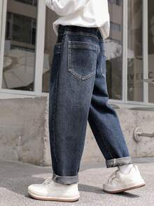 男童弹力腰阔腿牛仔裤 - 藍色 - 查看 2