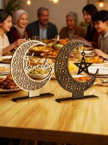 1 Stück Holz-Halbmond Dekoration für Ramadan, einfache Installation, Halbmond Schreibtisch Dekoration für Schlafzimmer, handgefertigtes Mond-Regal mit Sternen und Mustern, ideales Dekorationsgeschenk für Geburtstag, Abschluss, Eid, geeignet für Küche, Schlafzimmer, Zimmer, Esszimmer und Heimschreibtisch