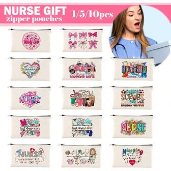 护士主题帆布拉链包，包含急救包、药品包，可选字母/花朵/豹纹/爱心/彩虹图案印花，趣味化妆包，便携式洗漱包，适合护士旅行、化妆收纳、洗漱包、浴室用品、大学宿舍旅行等，多功能化妆品收纳包，可爱钱包式零钱包，适用于医院、家居装饰等。
