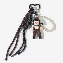 1pc Minimalist Split Leg Girl Keychain Pendant, Novelty Bag Decor, Braided Cord & Bead Decoration, Holiday Gift & Cute Accessory