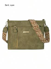 复古休闲斜挎包，大容量，女士休闲斜挎包，可拆卸可调节肩带，拉链封口，适合日常通勤、购物和旅行 - 咖啡棕色、黑色、深棕色，几何图案点缀，纹理表面 - 彩色 - 查看 17