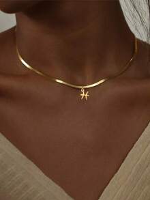 New Classic 12 Zodiac Sign Necklace, Women Herringbone Chain Necklace - Yellow Gold - View 8