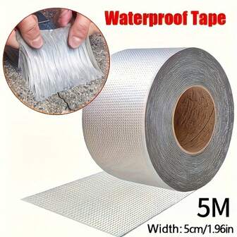 1卷超强防水铝箔胶带，耐高温，可快速修补墙壁、泳池、屋顶、管道，室内外均可使用，条状，推荐用于管道表面。