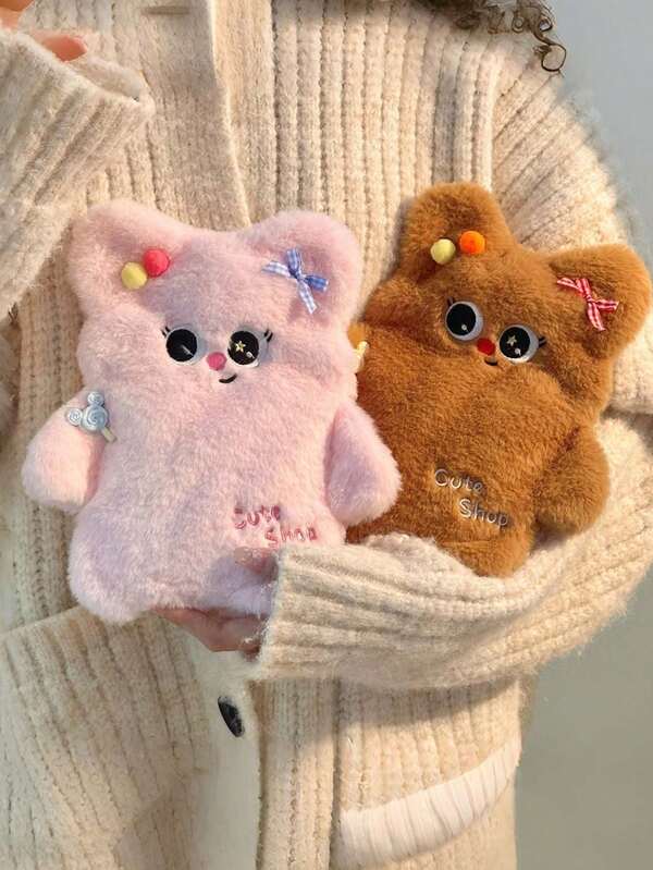 1 Stück süßer Cartoon Bär Wärmflasche, gefüllter Wasserbeutel Handwärmer, abnehmbarer Plüschfutter Wärmepack, Herbst/Winter Wärmehilfe, geeignet für Frauen/Mädchen Zuhause/Camping/Wohnheim/Schule, rosa/brauner Bär 500ml Wärmflasche