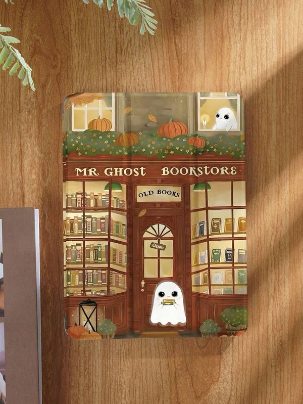 Etui na tablet z motywem księgarni z duchami Halloween, kompatybilne z iPadami 9,7/10,2/10,5/10,9/12,9/Pro 11, 10. generacji, kompatybilne z Samsung Galaxy Tab S6 Lite 10,4 cala, kompatybilne z Kindle Paperwhite 12. generacji 2024, Kindle (11. generacji) wersja 2022, Kobo Clara Color, miękka ochrona przed upadkiem, inteligentna podstawka/automatyczne wybudzanie/uśpienie.