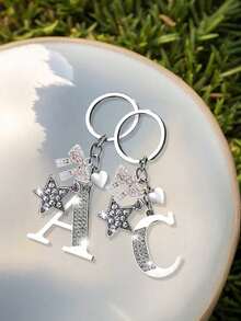 Diamond Personalized Minimalist A-Z Multifunctional Bag Charm, European And American New Arrival Creative Luggage Key Chain - Shiny 5-Star Diamond Pendant, Shiny Letter A-Z, Shiny Bow, Shiny Alloy Bag Charm - Perfect Gift For Birthday And Special Occasions, Earphone Charm - Multicolor - View 7