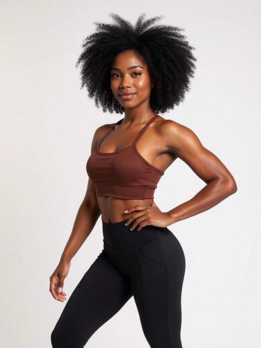 Top Academia Atcinha Fitness Com Cruzada Nas Costas Cropped Zero Transparência Fordo Linado - màu nâu - Xem 1