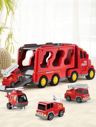  Temi Juguete de camión de bomberos a fricción 5 en 1 para niños y niñas de 3 a 6 años - Mejor regalo de Navidad y cumpleaños para niños de 1 a 5 años, tractor a pedal, camión de bomberos, tractor, camión