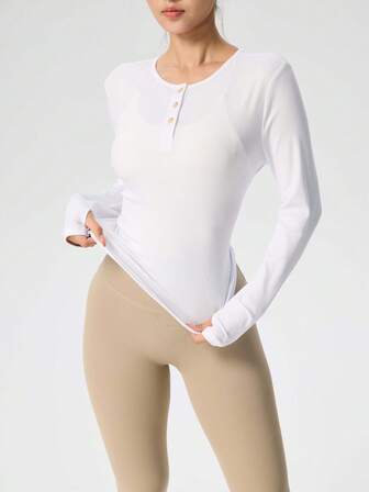 Top ajustado de yoga de manga larga con cremallera media y agujero para el pulgar, ropa deportiva para mujer