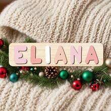 1pc Customized Name Puzzle, Personalized 3D Letter Puzzle And Wooden Name Puzzle. Ideal Gift For Baby Boys Or Baby Girls, Suitable For Birthday, Christmas, Anniversary!,Mini Stuff - Pink and White New Font - View 2