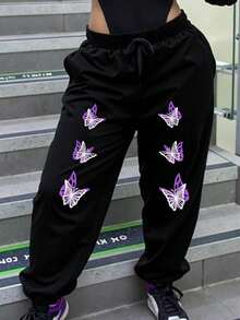 LOVE JOYY 女式蝴蝶印花抽绳腰休闲裤秋季女装