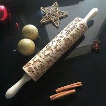 Weihnachts-Nudelholz,Weihnachts-Nudelholz mit Weihnachtsmann-Muster, lasergraviertes Nudelholz, geprägtes Nudelholz aus Holz, Weihnachtsgeschenk Prägung, gemusterte, strukturierte Holzdekoration, Backzubehör Nudelholz mit Weihnachtsmann-Prägung