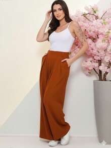 Women's Wide Leg High Waist Wide Leg Pants - 銅色 - 查看 10