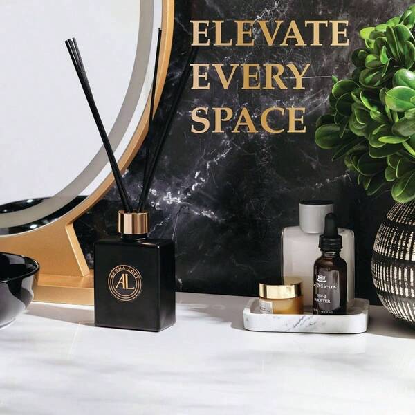 Linen Reed Diffuser Set - Oil Room Scent Sticks - Bathroom Diffuser With 5oz Oil - Black Reed Diffusers Home Office - Elegant Scented Sticks Desk