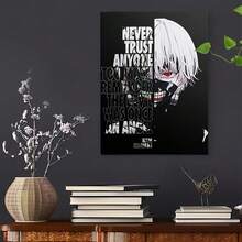 1pc  Anime Poster - Kaneki Ken Wall Art Decor With "Never Trust Anyone Too Much" Quote - Dual Personality Design (Devil & Angel) - Framed Canvas Painting In Black - Large Anime Poster For Home, Office, Manga Room - Perfect Gift For T - 彩色 - 查看 2