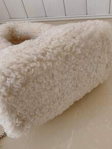 Bolsa de Mão Fashionável de Pelúcia, Bolsa de Ombro, Cor Sólida, Outono/Inverno, Bolsa Transversal Pequena - A - Visão 7