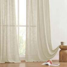 Sheer Curtains 84 Inches Long, White Curtains Living Room 2 Panels Set, Linen Curtains Window Privacy With Filtering (W52 X L84 Inch, Linen), Home Decor - 自然的 - 查看 4