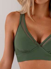 2025 New Bikini Set With Mesh Skirt, Cross-Border To Europe And America, Drawstring Waist Slimming Sexy Fitted Tummy Control Swimsuit, Beach Holiday Swimwear Vacation Summer - Army Green - View 3