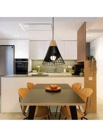 Alpinaluz Badminton Ceiling Hang Light: Zwart Metaal Hout Nordic E27 view 3