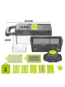 Multifunctional Mandoline Slicer With 16 Functions For Slicing Potatoes, Vegetables, And Greens - 綠色 - 查看 5