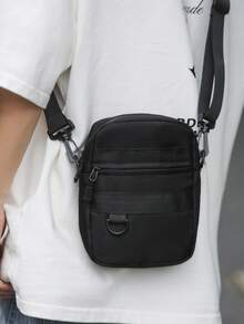 Minimalistischer einfarbiger Nylon Stoff bequeme Herren Umhängetasche, Vorder- und Rückseite mit Mehrfachtaschen Design mit glatten Reißverschlüssen, abnehmbarer Gurt, verstellbarer Schultergurt, Innentaschen, geeignet für Lässig, Urban, Sport, Outdoor, Reisen, Pendeln, Einkaufen, kreative Umhängetasche